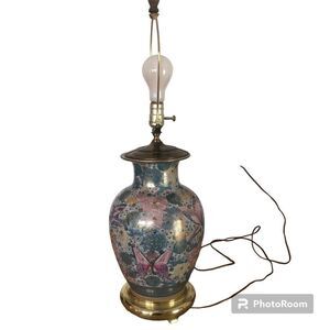 Vintage Frederick Cooper Chinoiserie Style Table Lamp Butterfly Asian Brass Base